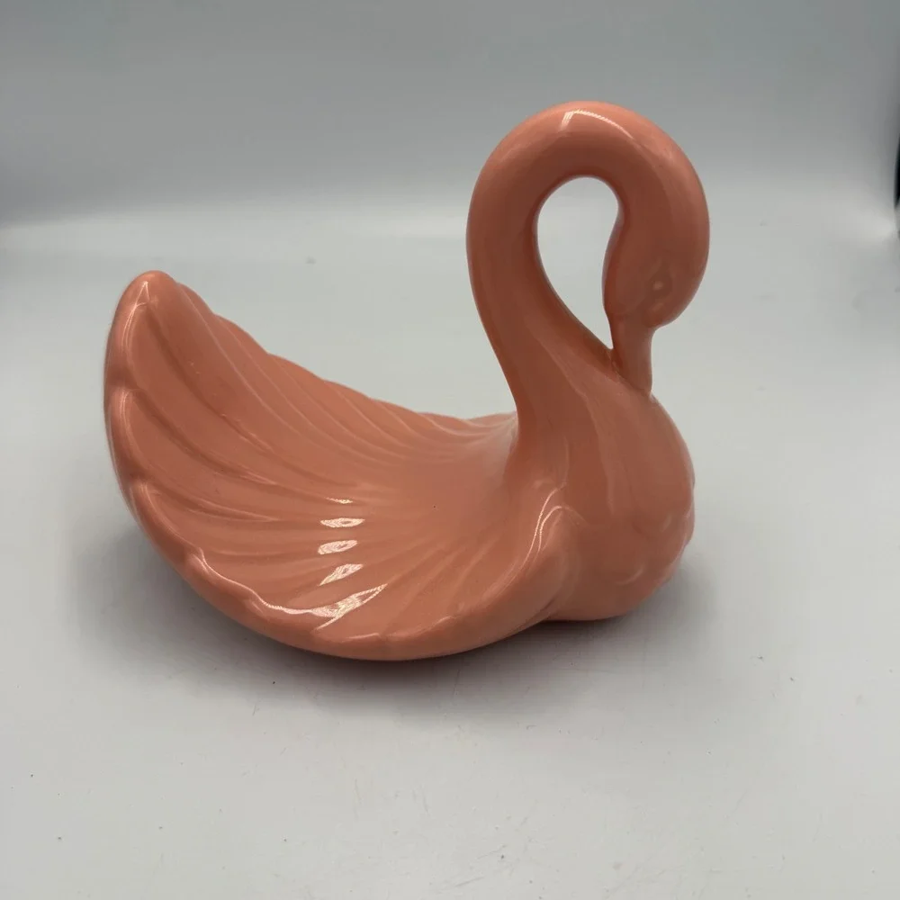 Vintage Pink Ceramic Swan Planter Soap Dish Trinket Bowl Made in Japan 6.5in